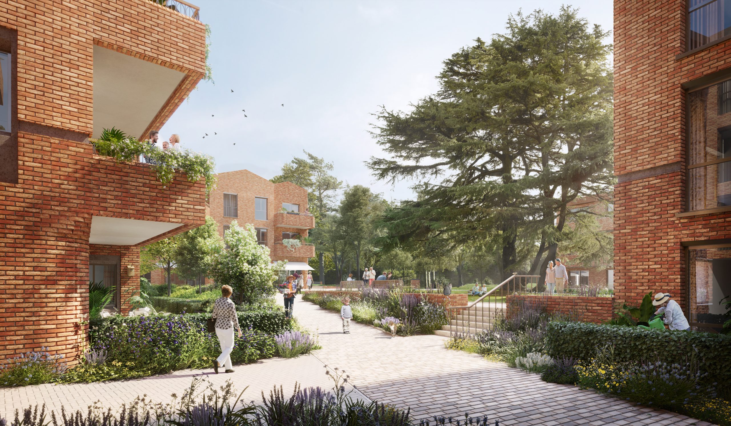 CGI of the proposed senior living homes and communal space